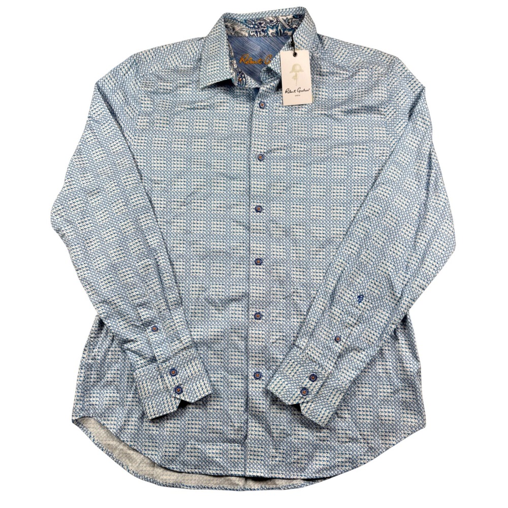 NEW Robert Graham Button Down Shirt Mens M Blue Geometric Long Sleeve